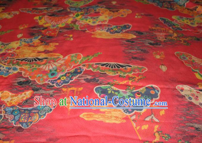 Chinese Cheongsam Satin Fabric Classical Palace Fan Pattern Silk Drapery Traditional Red Gambiered Guangdong Gauze