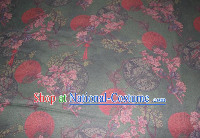 Chinese Cheongsam Green Satin Fabric Traditional Gambiered Guangdong Gauze Classical Mangnolia Pattern Silk Drapery