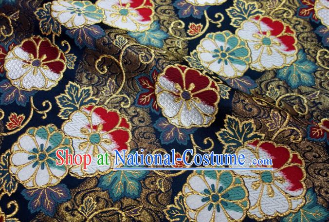 Asian Traditional Sakura Pattern Design Brocade Kimono Cloth Fabric Japanese Navy Nishijin Tapestry Satin