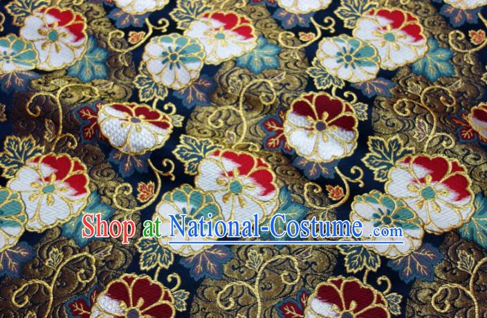 Asian Traditional Sakura Pattern Design Brocade Kimono Cloth Fabric Japanese Navy Nishijin Tapestry Satin