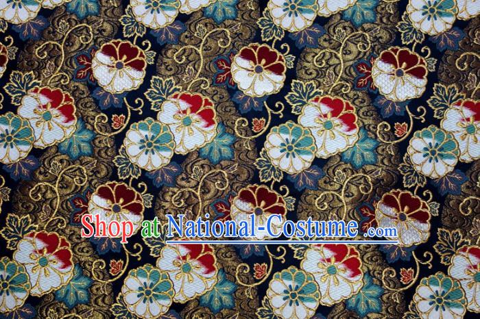 Asian Traditional Sakura Pattern Design Brocade Kimono Cloth Fabric Japanese Navy Nishijin Tapestry Satin