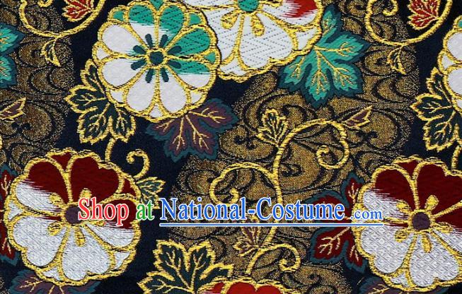 Asian Traditional Sakura Pattern Design Brocade Kimono Cloth Fabric Japanese Navy Nishijin Tapestry Satin