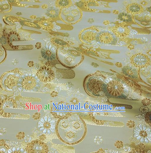 Asian Japanese Nishijin Tapestry Satin Kimono Cloth Fabric Traditional Chrysanthemum Pattern Design Golden Brocade