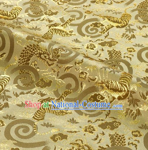 Asian Traditional Dragon Tiger Pattern Design Brocade Japanese Kimono Nishijin Tapestry Satin Golden Cloth Fabric