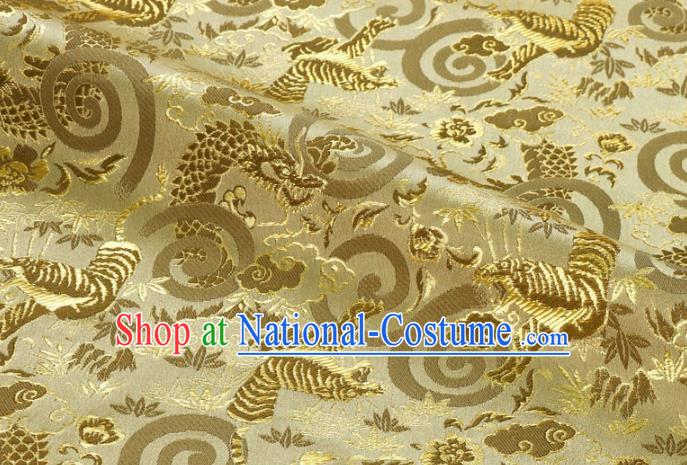 Asian Traditional Dragon Tiger Pattern Design Brocade Japanese Kimono Nishijin Tapestry Satin Golden Cloth Fabric