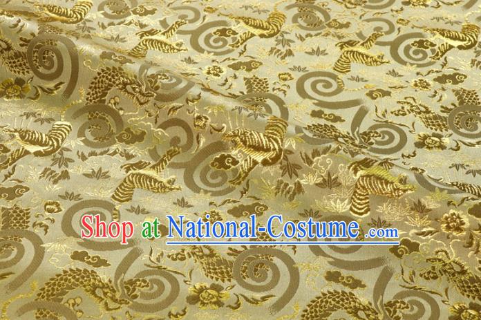 Asian Traditional Dragon Tiger Pattern Design Brocade Japanese Kimono Nishijin Tapestry Satin Golden Cloth Fabric