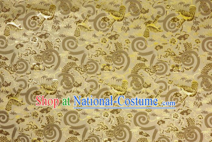 Asian Traditional Dragon Tiger Pattern Design Brocade Japanese Kimono Nishijin Tapestry Satin Golden Cloth Fabric