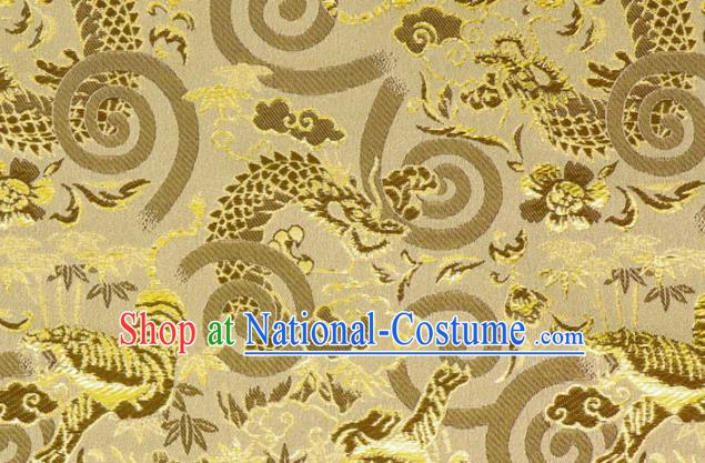 Asian Traditional Dragon Tiger Pattern Design Brocade Japanese Kimono Nishijin Tapestry Satin Golden Cloth Fabric