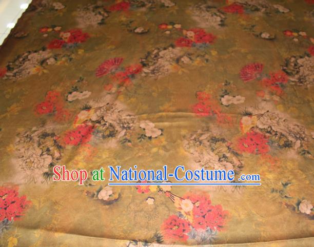 Chinese Traditional Fabric Cheongsam Ginger Gambiered Guangdong Gauze Classical Peony Pattern Silk Drapery