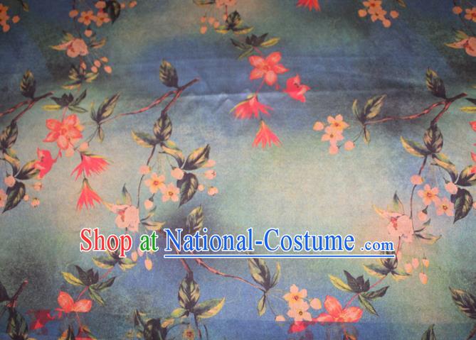 Chinese Cheongsam Classical Flowers Pattern Silk Drapery Traditional Fabric Blue Gambiered Guangdong Gauze