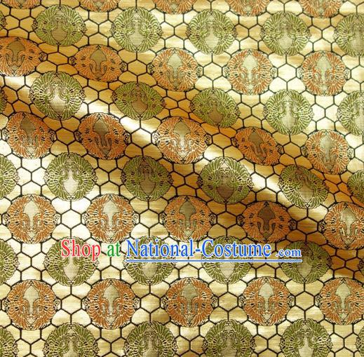 Asian Japanese Nishijin Tapestry Satin Traditional Pattern Design Golden Brocade Kimono Cloth Fabric