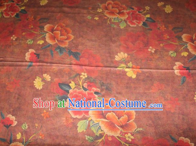 Chinese Traditional Cheongsam Red Gambiered Guangdong Gauze Fabric Classical Peony Pattern Silk Drapery