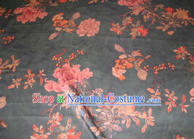 Chinese Traditional Cheongsam Classical Peony Pattern Silk Drapery Atrovirens Gambiered Guangdong Gauze Fabric