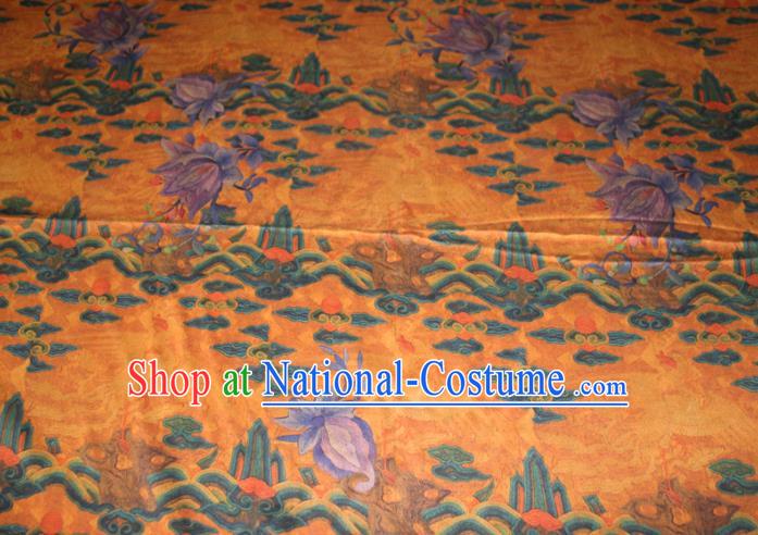 Chinese Traditional Cheongsam Gambiered Guangdong Gauze Fabric Classical Flowers Pattern Orange Silk Drapery