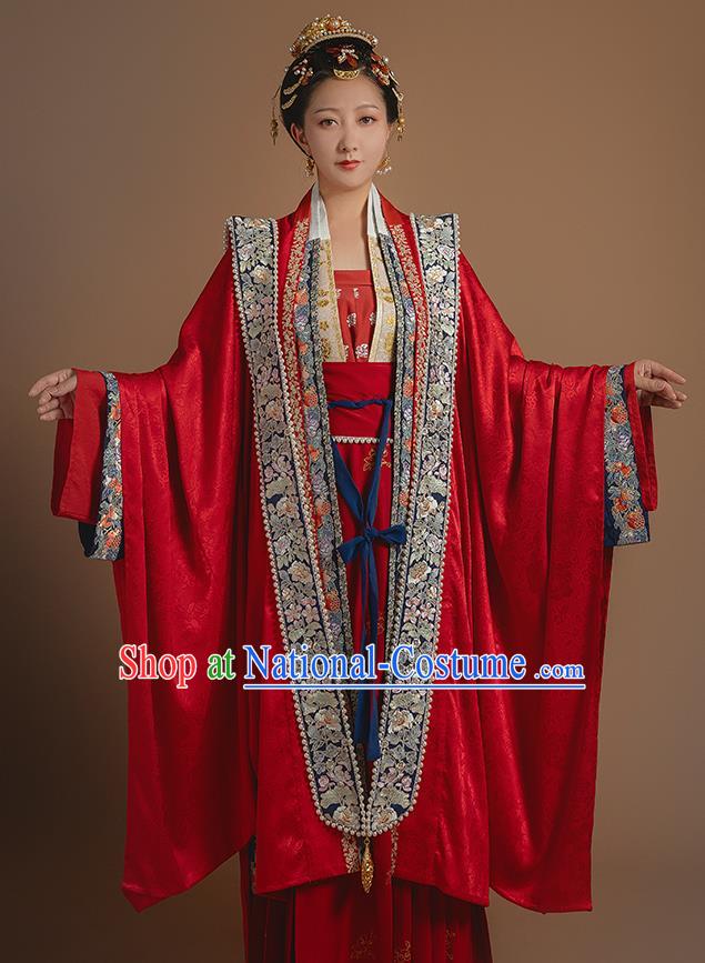 Ancient China Traditional Wedding Hanfu Clothing Song Dynasty Court Empress Red Historical Costumes Complete Set