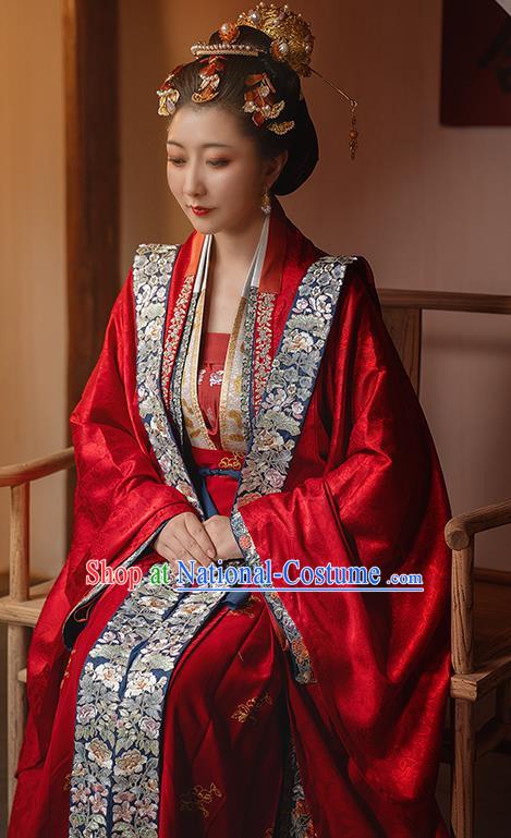 Ancient China Traditional Wedding Hanfu Clothing Song Dynasty Court Empress Red Historical Costumes Complete Set