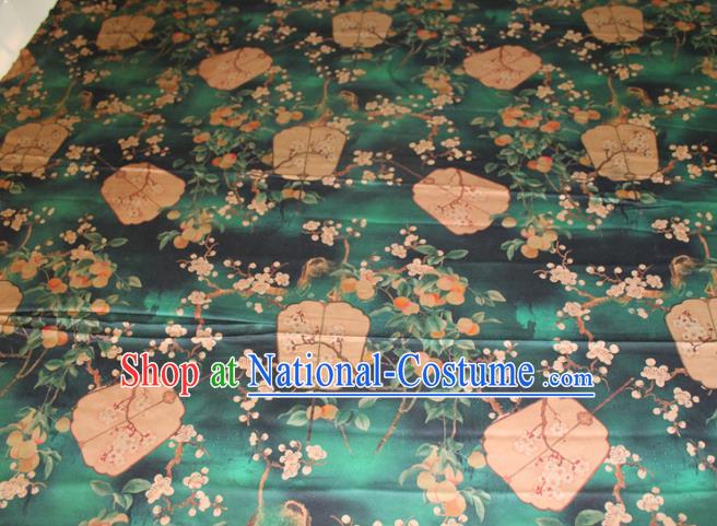 Chinese Classical Plum Fan Pattern Silk Drapery Traditional Cheongsam Fabric Green Gambiered Guangdong Gauze