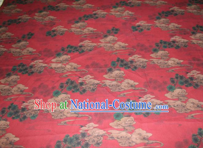 Chinese Classical Cloud Pink Pattern Silk Drapery Traditional Red Gambiered Guangdong Gauze Cheongsam Satin Fabric