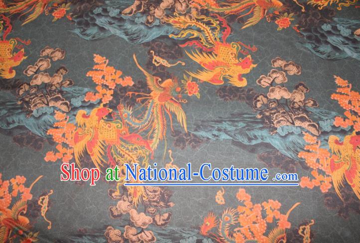 Chinese Traditional Dark Green Gambiered Guangdong Gauze Cheongsam Satin Fabric Classical Phoenix Pattern Silk Drapery