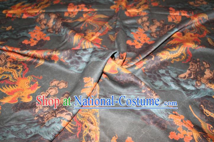 Chinese Traditional Dark Green Gambiered Guangdong Gauze Cheongsam Satin Fabric Classical Phoenix Pattern Silk Drapery