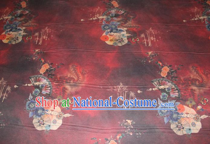 Chinese Traditional Wine Red Gambiered Guangdong Gauze Cheongsam Satin Fabric Classical Roses Pattern Silk Drapery