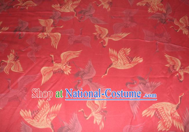 Chinese Traditional Red Gambiered Guangdong Gauze Cheongsam Satin Fabric Classical Cranes Pattern Silk Drapery