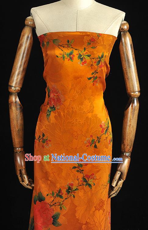 Chinese Classical Begonia Pattern Silk Drapery Traditional Gambiered Guangdong Gauze Cheongsam Jacquard Fabric Orange Satin