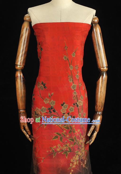 China Traditional Jacquard Satin Cheongsam Cloth Classical Jasmine Pattern Red Silk Fabric