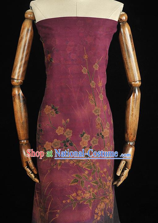 China Cheongsam Cloth Classical Jasmine Pattern Wine Red Silk Fabric Traditional Jacquard Satin