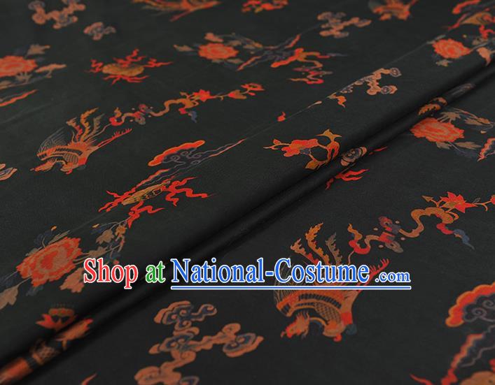 Chinese Classical Phoenix Peony Pattern Silk Drapery Traditional Gambiered Guangdong Gauze Cheongsam Black Silk Fabric