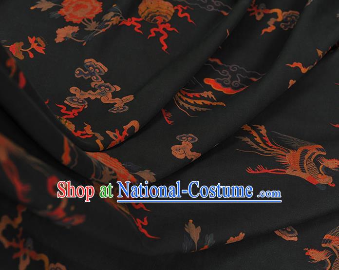 Chinese Classical Phoenix Peony Pattern Silk Drapery Traditional Gambiered Guangdong Gauze Cheongsam Black Silk Fabric