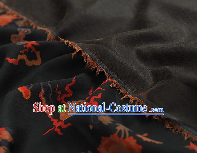 Chinese Classical Phoenix Peony Pattern Silk Drapery Traditional Gambiered Guangdong Gauze Cheongsam Black Silk Fabric