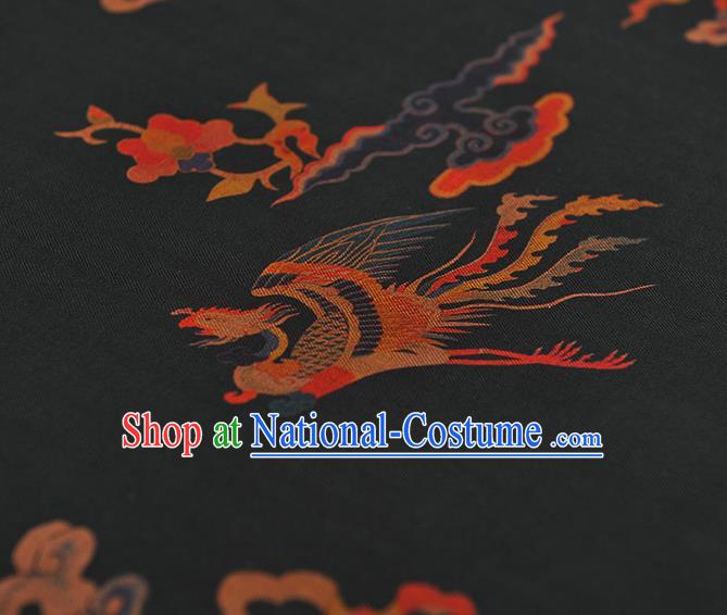 Chinese Classical Phoenix Peony Pattern Silk Drapery Traditional Gambiered Guangdong Gauze Cheongsam Black Silk Fabric