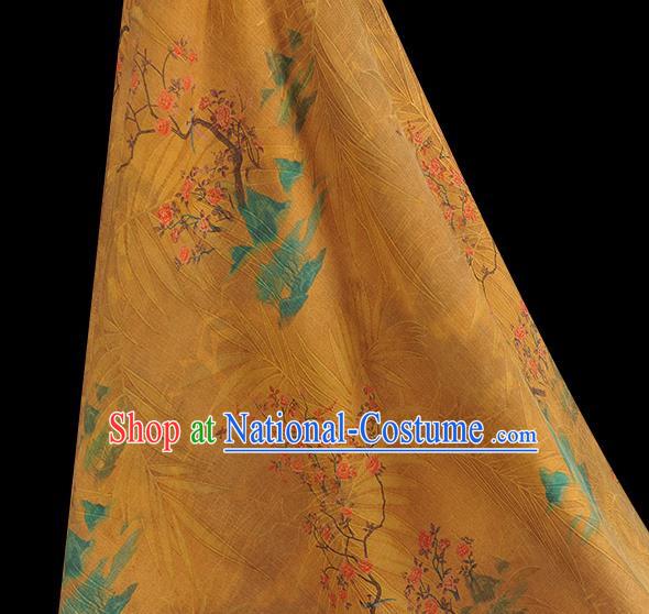 Chinese Classical Peach Flowers Pattern Silk Drapery Traditional Cheongsam Silk Fabric Yellow Gambiered Guangdong Gauze