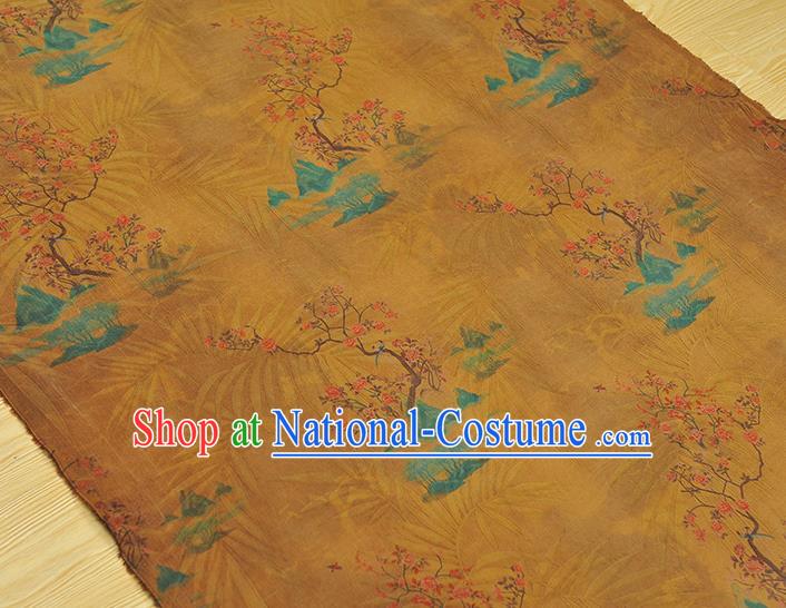 Chinese Classical Peach Flowers Pattern Silk Drapery Traditional Cheongsam Silk Fabric Yellow Gambiered Guangdong Gauze