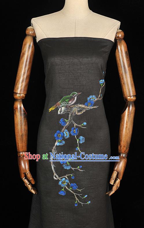 China Classical Printing Plum Bird Pattern Silk Fabric Traditional Black Jacquard Satin Cheongsam Cloth