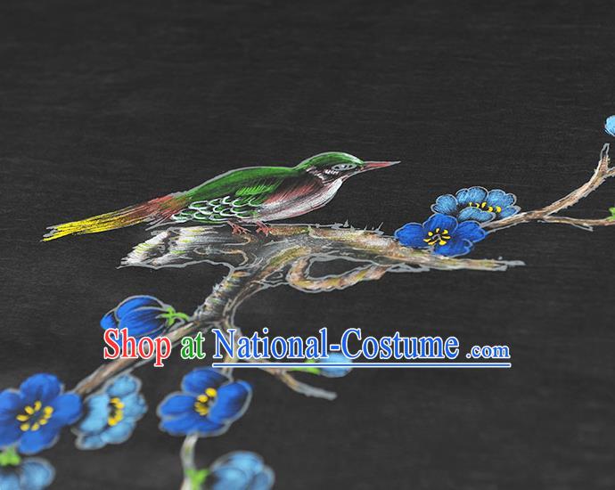 China Classical Printing Plum Bird Pattern Silk Fabric Traditional Black Jacquard Satin Cheongsam Cloth