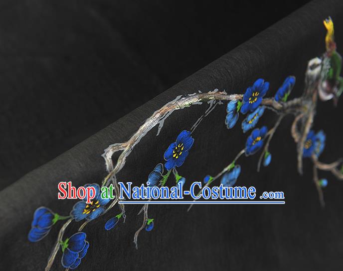 China Classical Printing Plum Bird Pattern Silk Fabric Traditional Black Jacquard Satin Cheongsam Cloth