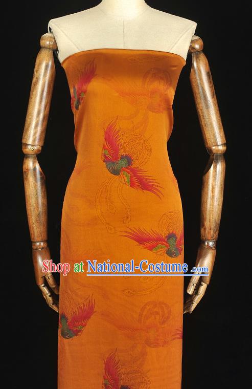 Chinese Classical Phoenix Pattern Gambiered Guangdong Gauze Cheongsam Silk Fabric Traditional Yellow Silk Drapery