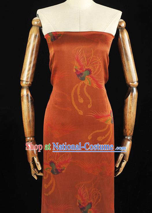 Chinese Traditional Rust Red Silk Drapery Classical Phoenix Pattern Gambiered Guangdong Gauze Cheongsam Silk Fabric