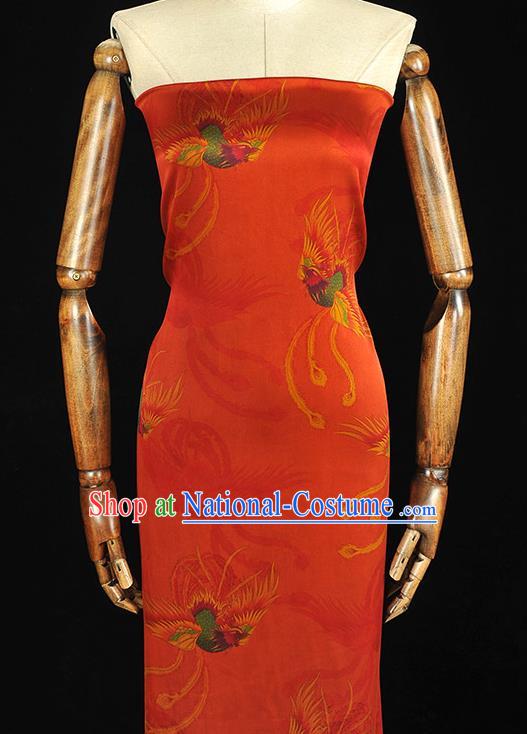 Chinese Traditional Red Silk Drapery Classical Phoenix Pattern Gambiered Guangdong Gauze Cheongsam Jacquard Satin Fabric