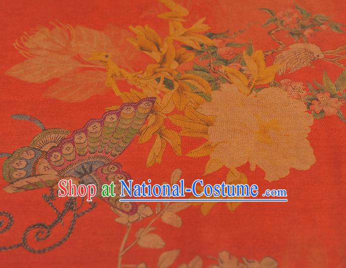 Chinese Traditional Red Silk Drapery Cheongsam Cloth Fabric Classical Peony Butterfly Pattern Gambiered Guangdong Gauze