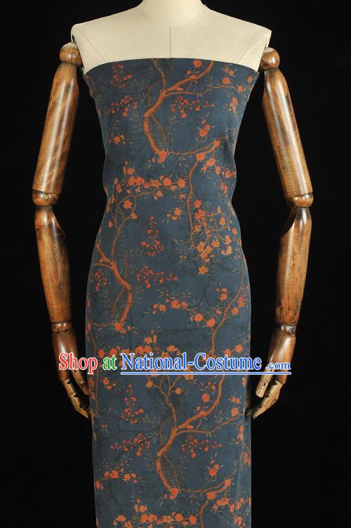 Chinese Traditional Silk Drapery Classical Floral Pattern Gambiered Guangdong Gauze Cheongsam Navy Silk Fabric