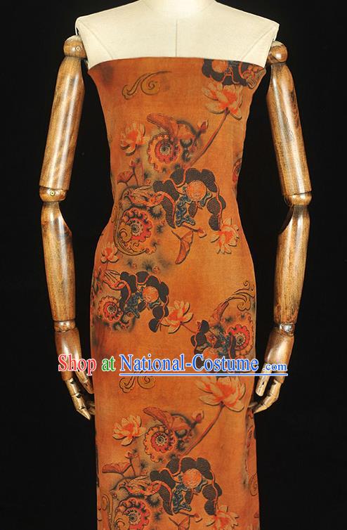 Chinese Classical Lotus Pattern Ginger Gambiered Guangdong Gauze Cheongsam Cloth Fabric Traditional Silk Drapery