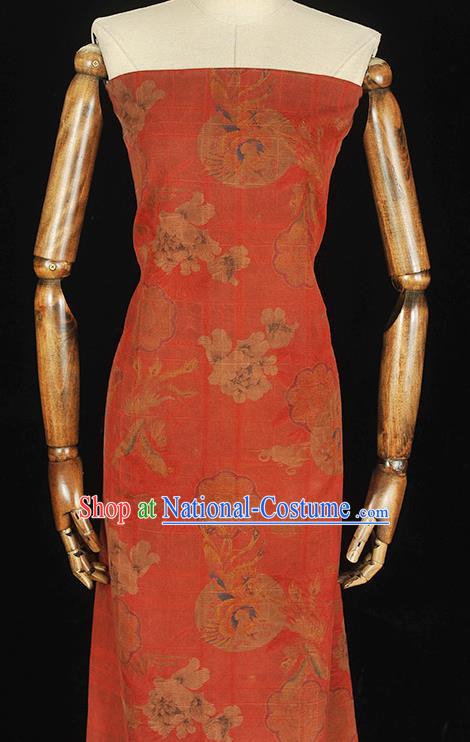 Chinese Cheongsam Red Cloth Fabric Traditional Silk Drapery Classical Phoenix Peony Pattern Gambiered Guangdong Gauze