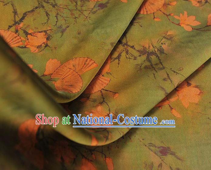 Chinese Traditional Classical Mangnolia Fan Pattern Gambiered Guangdong Gauze Silk Drapery Cheongsam Green Cloth Fabric