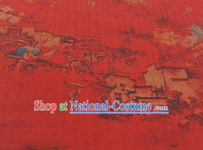 Chinese Traditional Cheongsam Cloth Classical Peach Blossom Pattern Gambiered Guangdong Gauze Red Silk Fabric