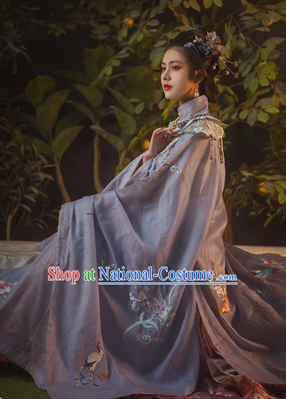 Traditional China Ming Dynasty Noble Countess Lilac Hanfu Dress Ancient Imperial Consort Historical Clothing