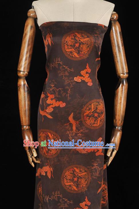 Chinese Traditional Cheongsam Satin Cloth Black Gambiered Guangdong Gauze Classical Cloud Crane Pattern Silk Fabric