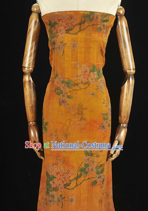 Chinese Traditional Yellow Silk Fabric Cheongsam Satin Cloth Classical Begonia Pattern Gambiered Guangdong Gauze